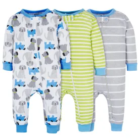 3-Pack Baby & Toddler Boys Stripes & Doggies Snug Fit Footless Pajamas