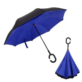 6211 Plain design Windproof Upside Down Reverse Umbrella with C-Shaped Handle