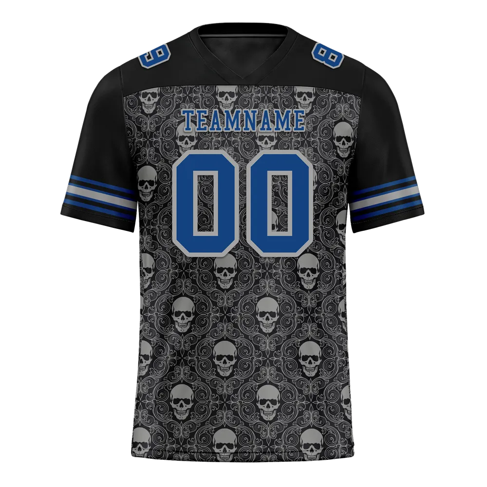 Custom Black Grey Skull Fashion Blue Personalized Authentic Football Jersey FBJ02-bc0fbaf