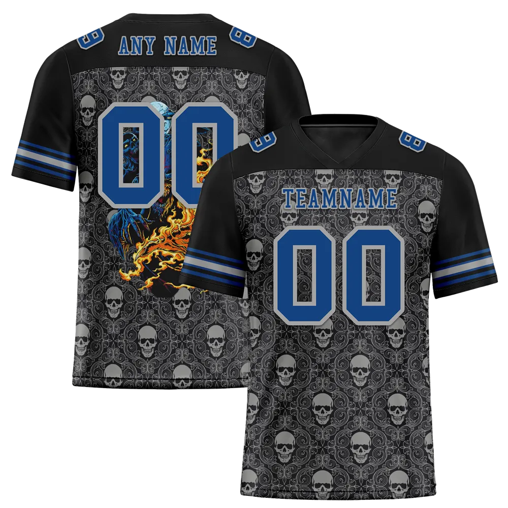 Custom Black Grey Skull Fashion Blue Personalized Authentic Football Jersey FBJ02-bc0fbaf