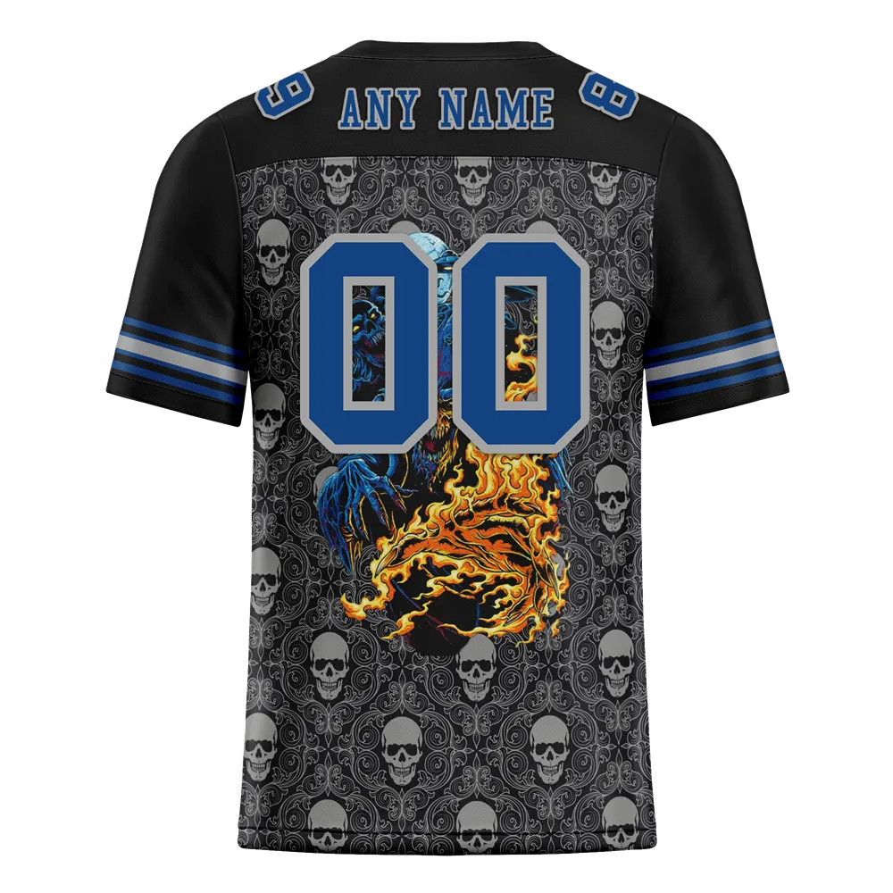 Custom Black Grey Skull Fashion Blue Personalized Authentic Football Jersey FBJ02-bc0fbaf