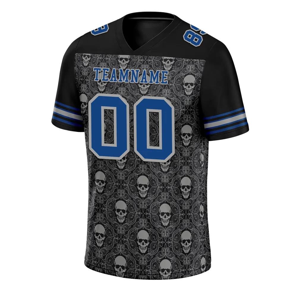 Custom Black Grey Skull Fashion Blue Personalized Authentic Football Jersey FBJ02-bc0fbaf