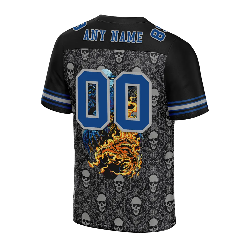 Custom Black Grey Skull Fashion Blue Personalized Authentic Football Jersey FBJ02-bc0fbaf