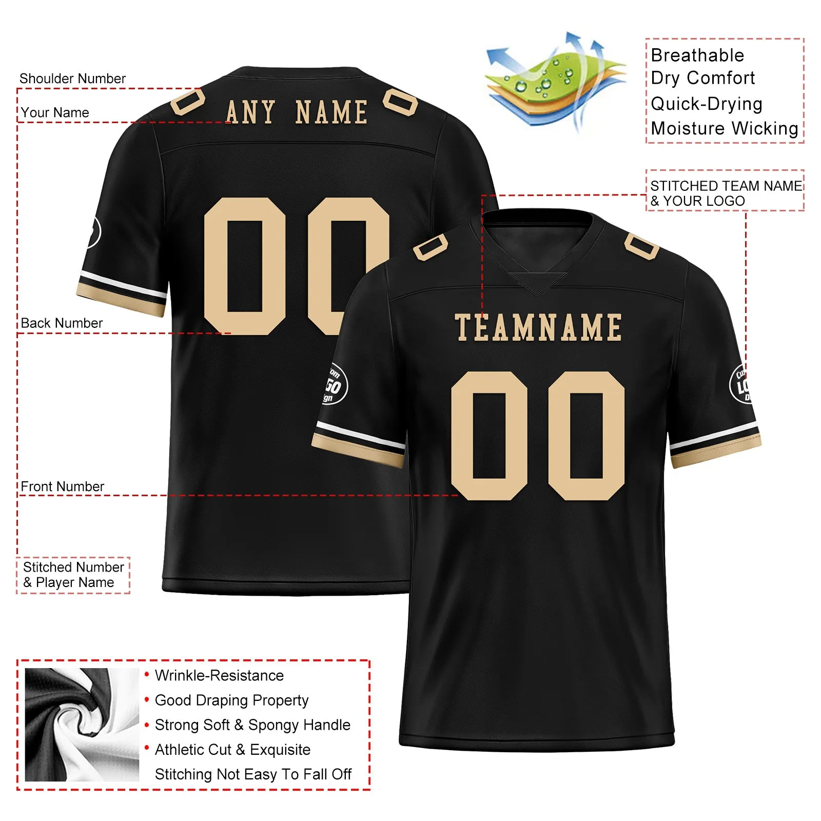 Custom Black New Orleans Personalized Authentic Football Jersey FBJ02-D020263-19