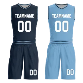 Custom Blue Classic Style Reversible Basketball Uniform Personalized COOLMAX BBJR-D017032