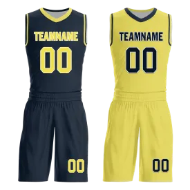 Custom Blue Yellow Classic Style Reversible Basketball Uniform Personalized Ordinary BBJR-D017059