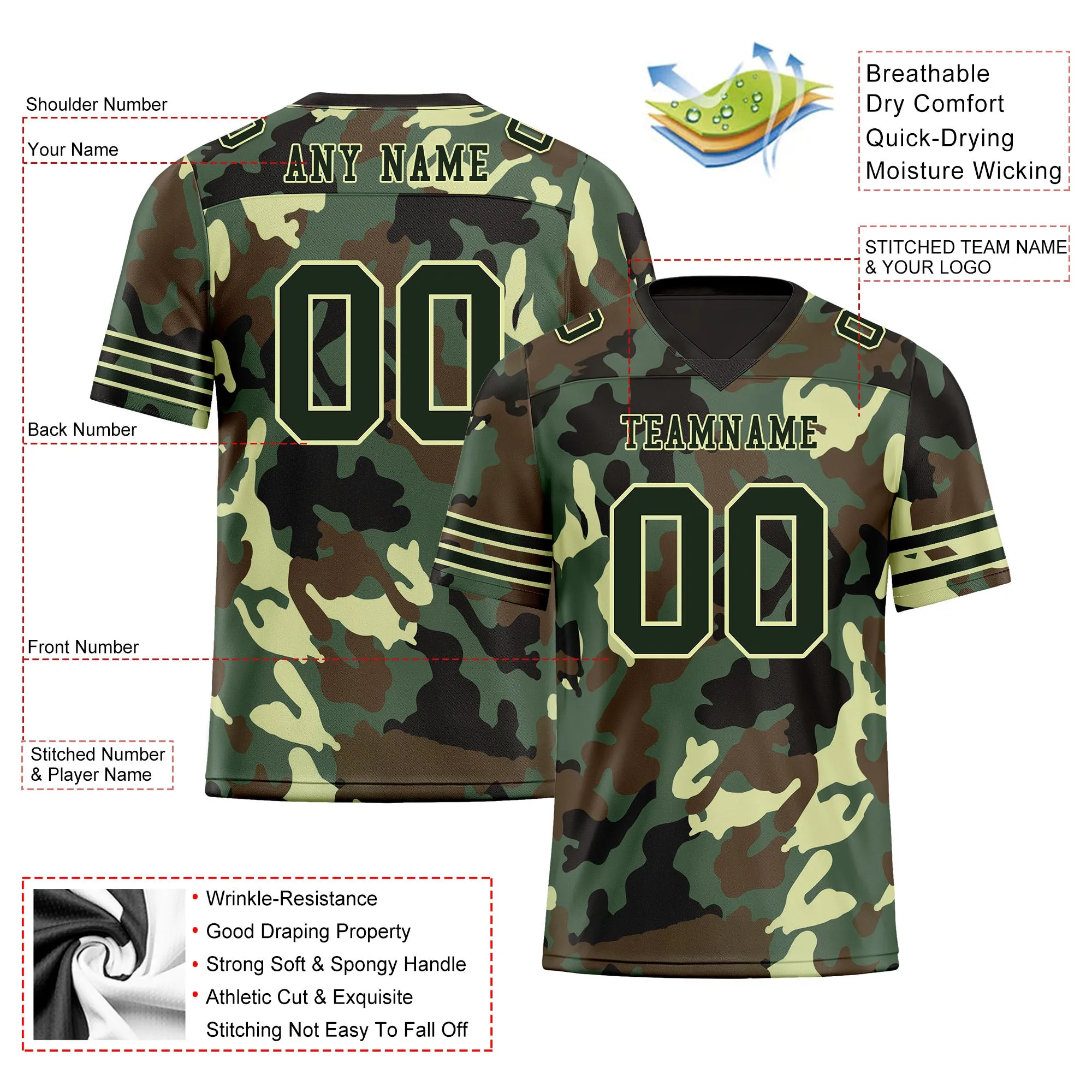 Custom Camo Personalized Authentic Football Jersey FBJ02-D06121