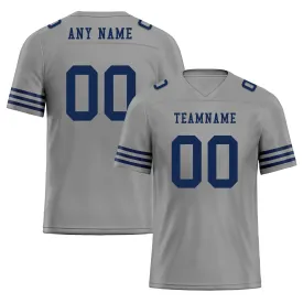 Custom Gray Blue Striped Sleeves Personalized Authentic Football Jersey FBJ02-D06033