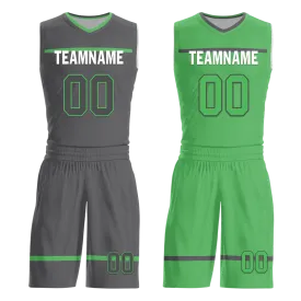 Custom Gray Green Classic Style Reversible Basketball Uniform Personalized BBJR-D017046