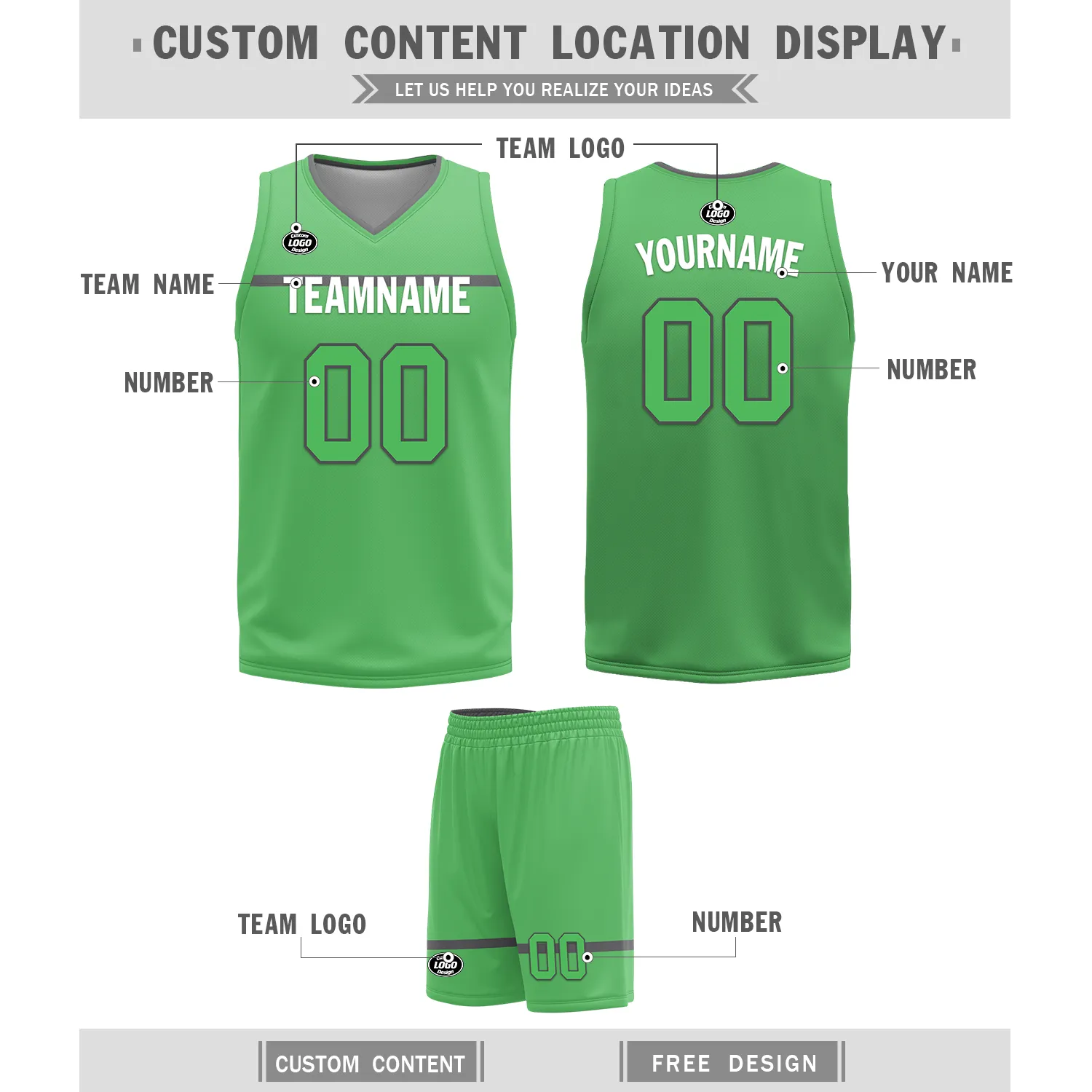 Custom Gray Green Classic Style Reversible Basketball Uniform Personalized COOLMAX BBJR-D017046