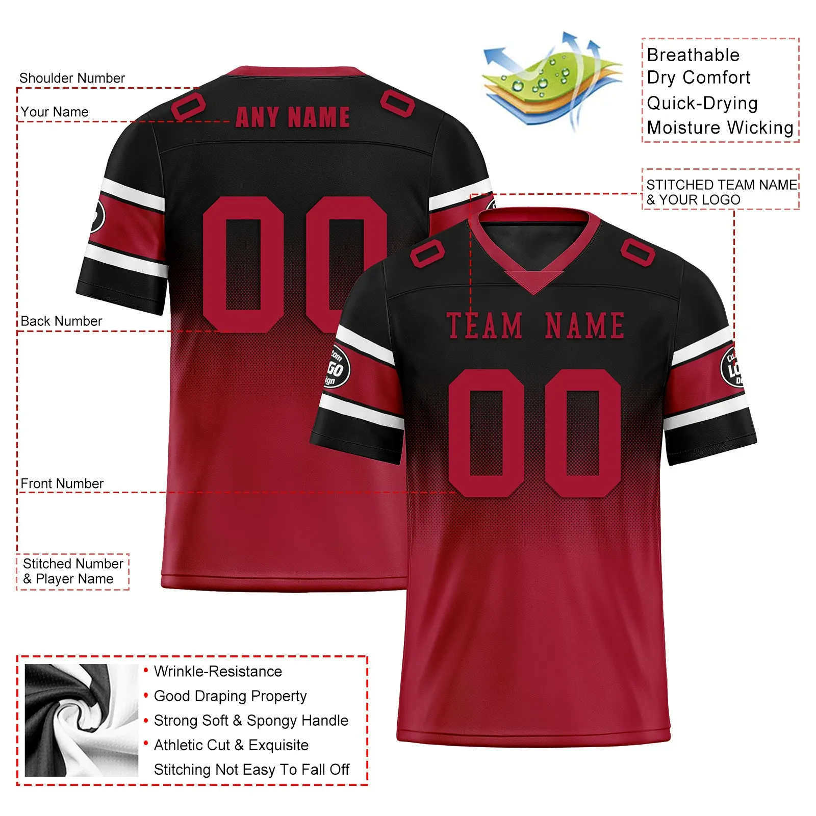 Custom Red Black Atlanta Personalized Authentic Football Jersey FBJ02-D020249-3