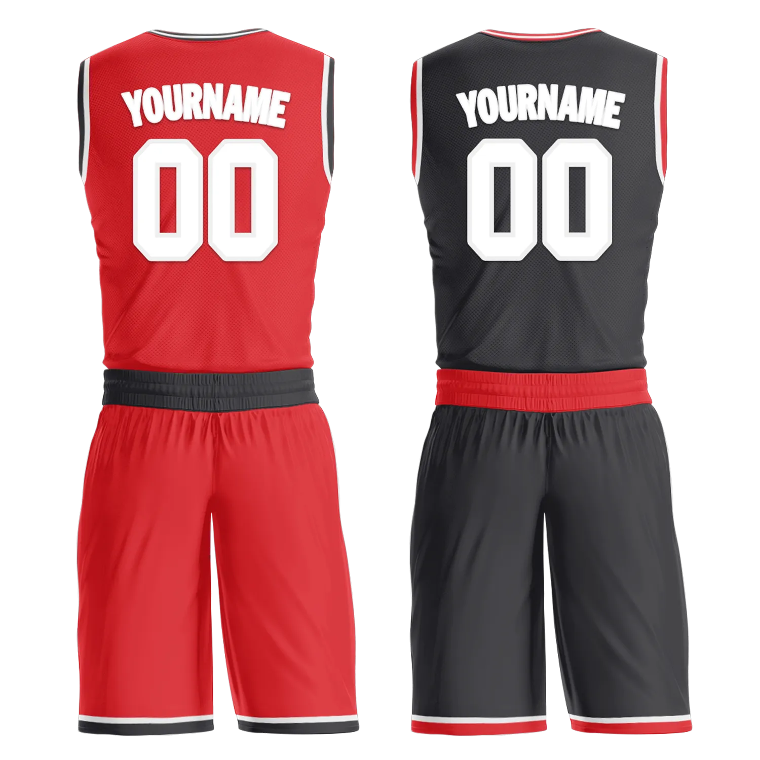 Custom Red Black Classic Style Reversible Basketball Uniform Personalized COOLMAX BBJR-D017025