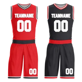 Custom Red Black Classic Style Reversible Basketball Uniform Personalized COOLMAX BBJR-D017025