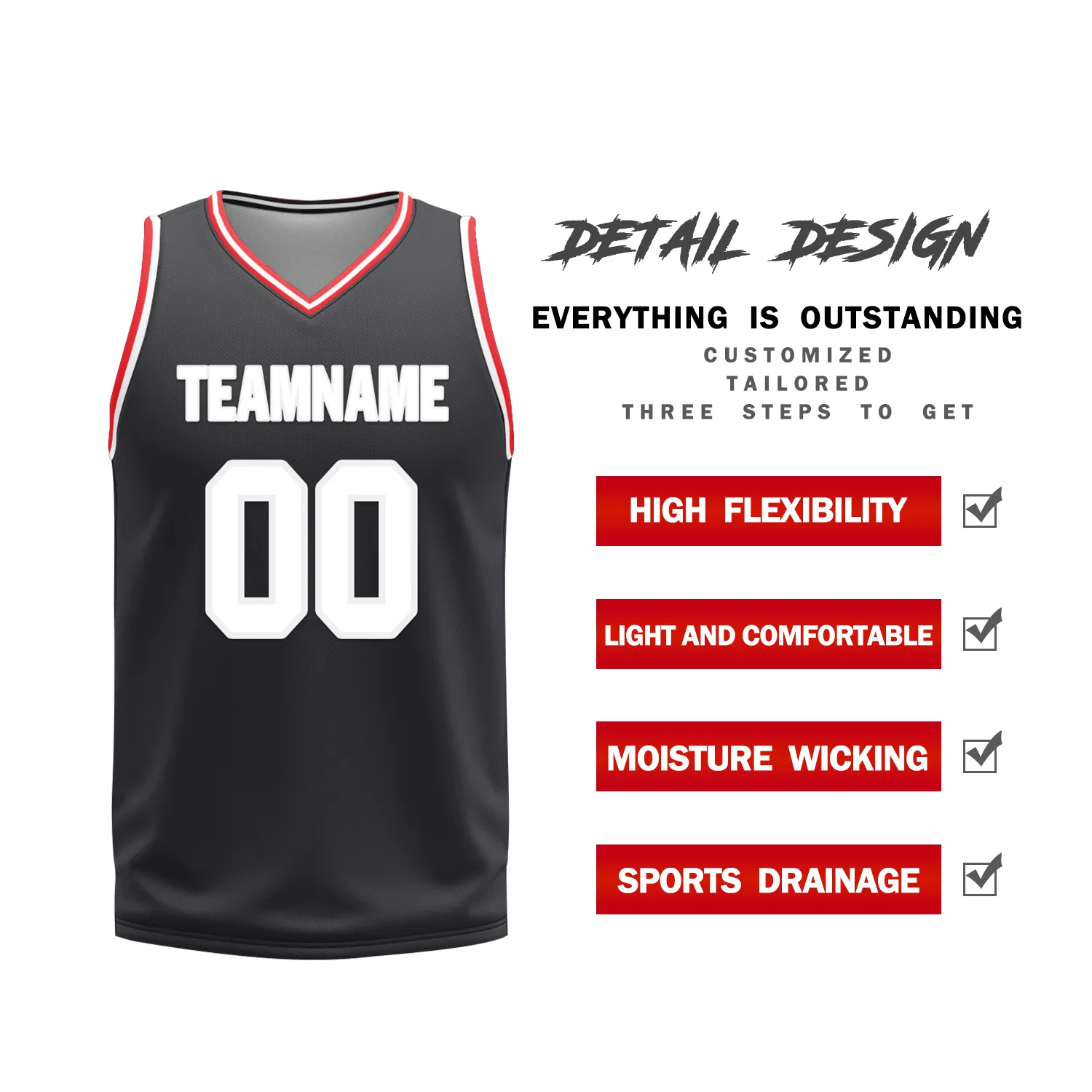 Custom Red Black Classic Style Reversible Basketball Uniform Personalized COOLMAX BBJR-D017025