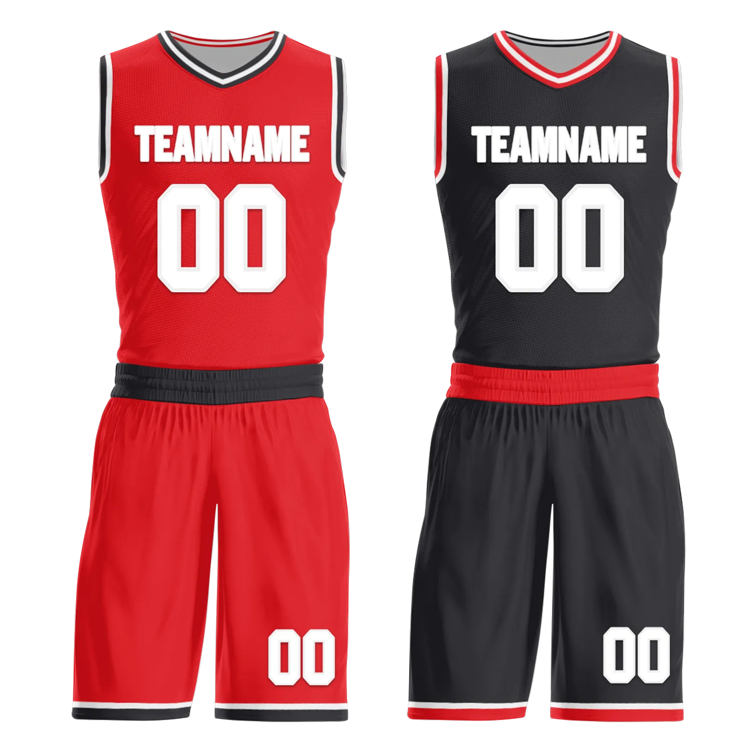 Custom Red Black Classic Style Reversible Basketball Uniform Personalized COOLMAX BBJR-D017025