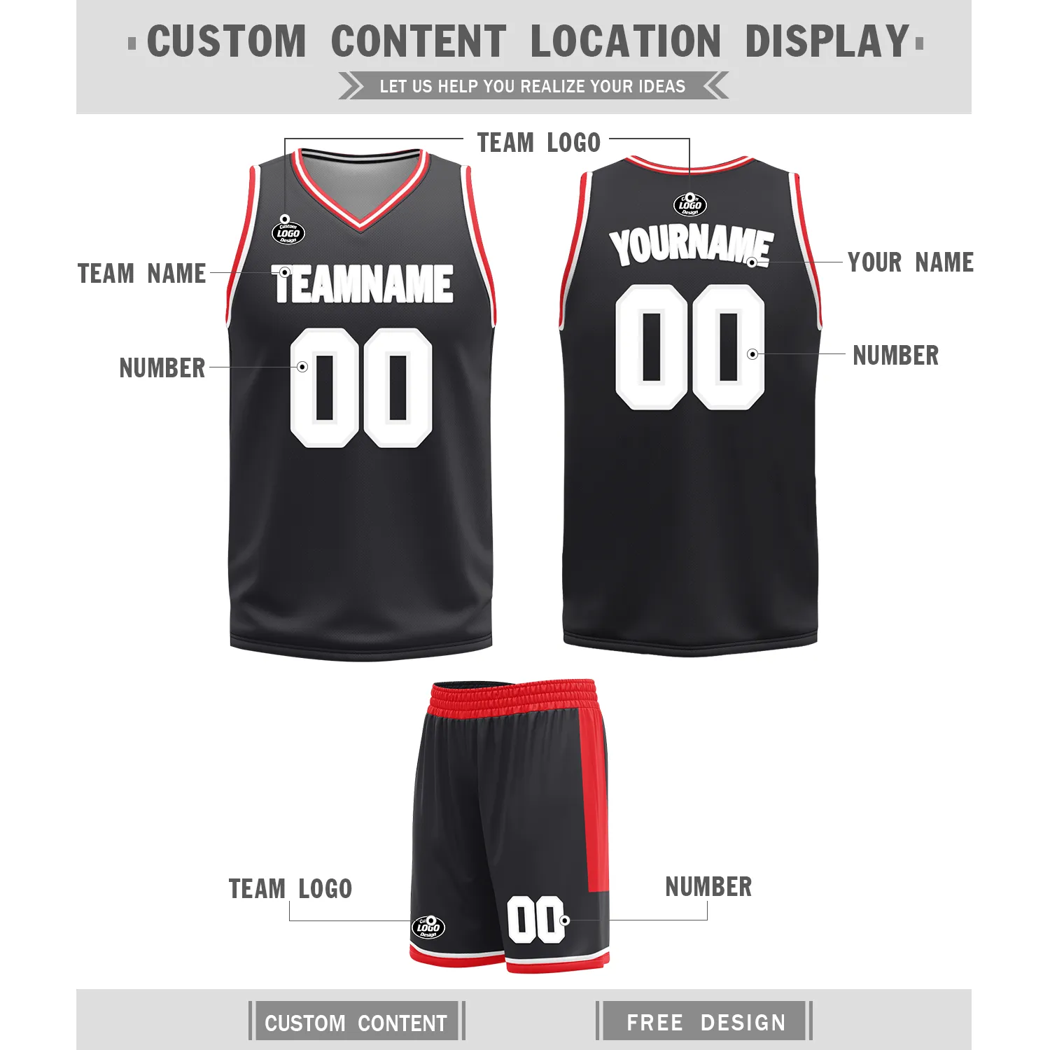 Custom Red Black Classic Style Reversible Basketball Uniform Personalized COOLMAX BBJR-D017025