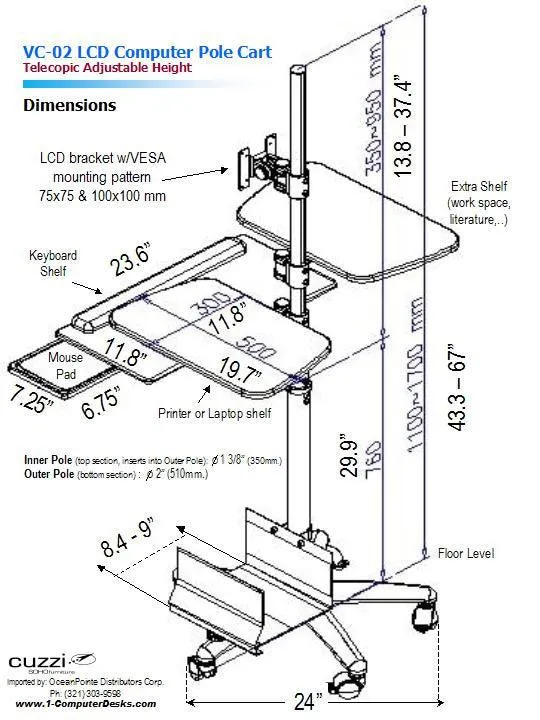 DVC04-BYO Portable Computer Pole Stand - (Pole with caster base alone) - Build Your Own Computer Desk or Medical Pole