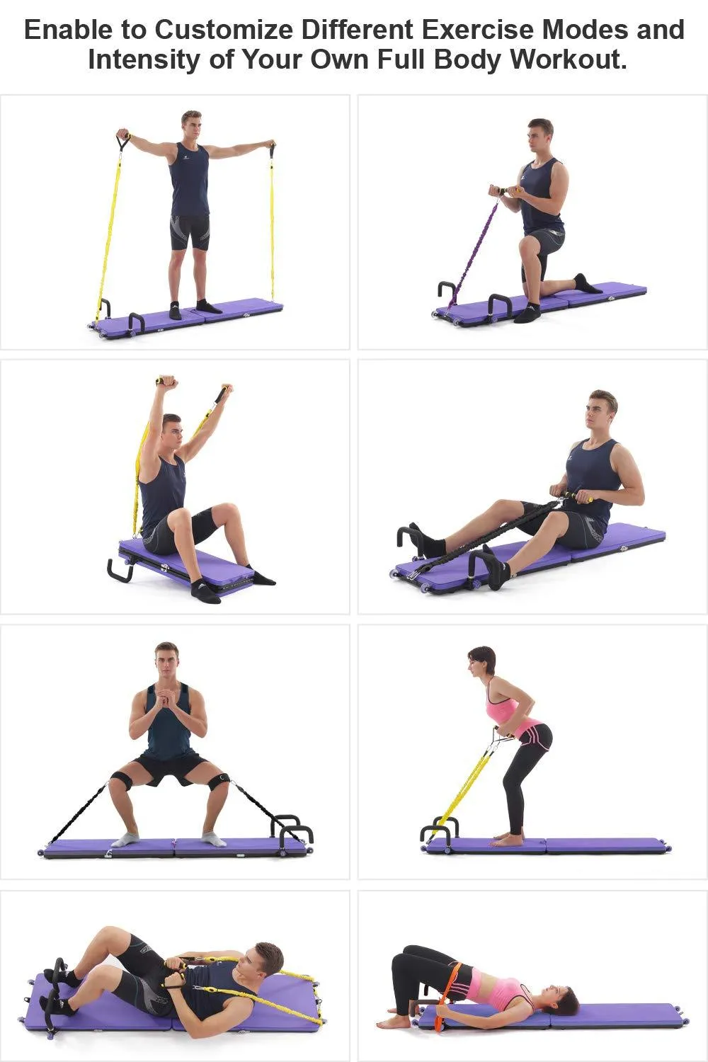 Home Gym Workout Fitness Platform,Portable Full Body Exercise Home Gym Workout Kit with Resistance Bands,Push up Bar,Yoga Mat for Muscle Building Training Workout for Home or Outside. (Deep Purple)