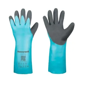 Honeywell Flextril 101 32-3015E/9L Flocked Nitrile Chemical Gloves, Angel Blue, Large, Pack of 12 Pairs