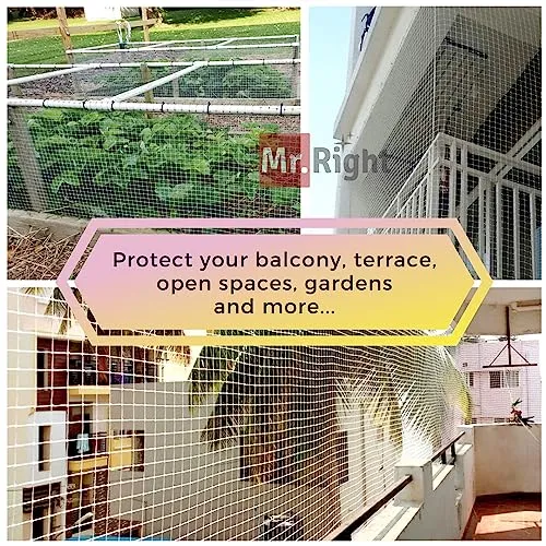 Mr. Right Pigeon Nets for Balconies (10x6 Ft), Anti Bird Control Net, Heavy Duty HDPE Mesh Net for Balconies, Installation Kit Included