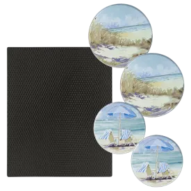 SM1720BL5138 5 Piece Set: 17 x 20-Inch Black Matte Counter Mat and 4-Pack Seaside Retreat Burner Covers