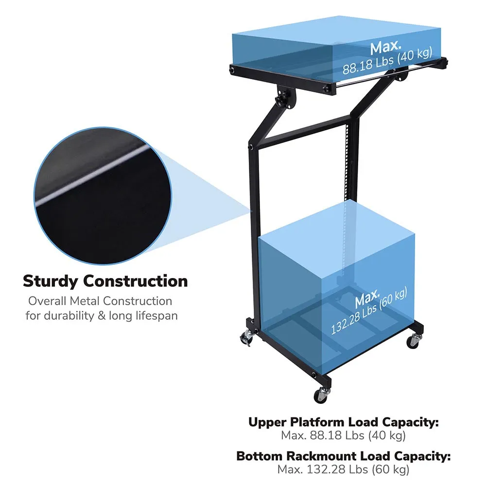 TheLAShop 4 Poles 16U 19" Audio Mixer Stand Portable Studio Rolling Rack